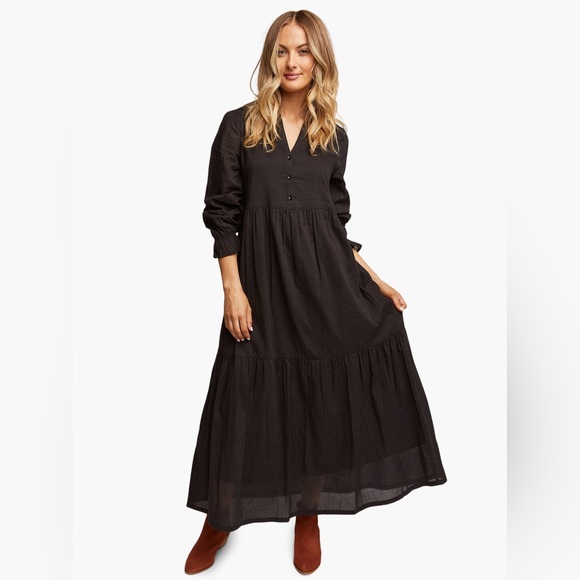 ABLE Jane Maxi Dress Size XL Black Long Sleeve Cotton Modest Cottage Peasant - Picture 1 of 11